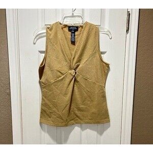 Womens Jones New York signature sleeveless gold glittery top Sz P/L Club Wedding